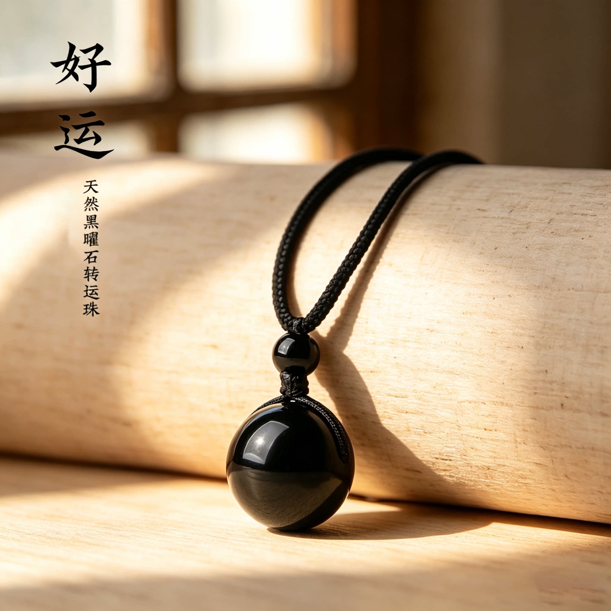 天然黑曜石转运珠吊坠本命年女款