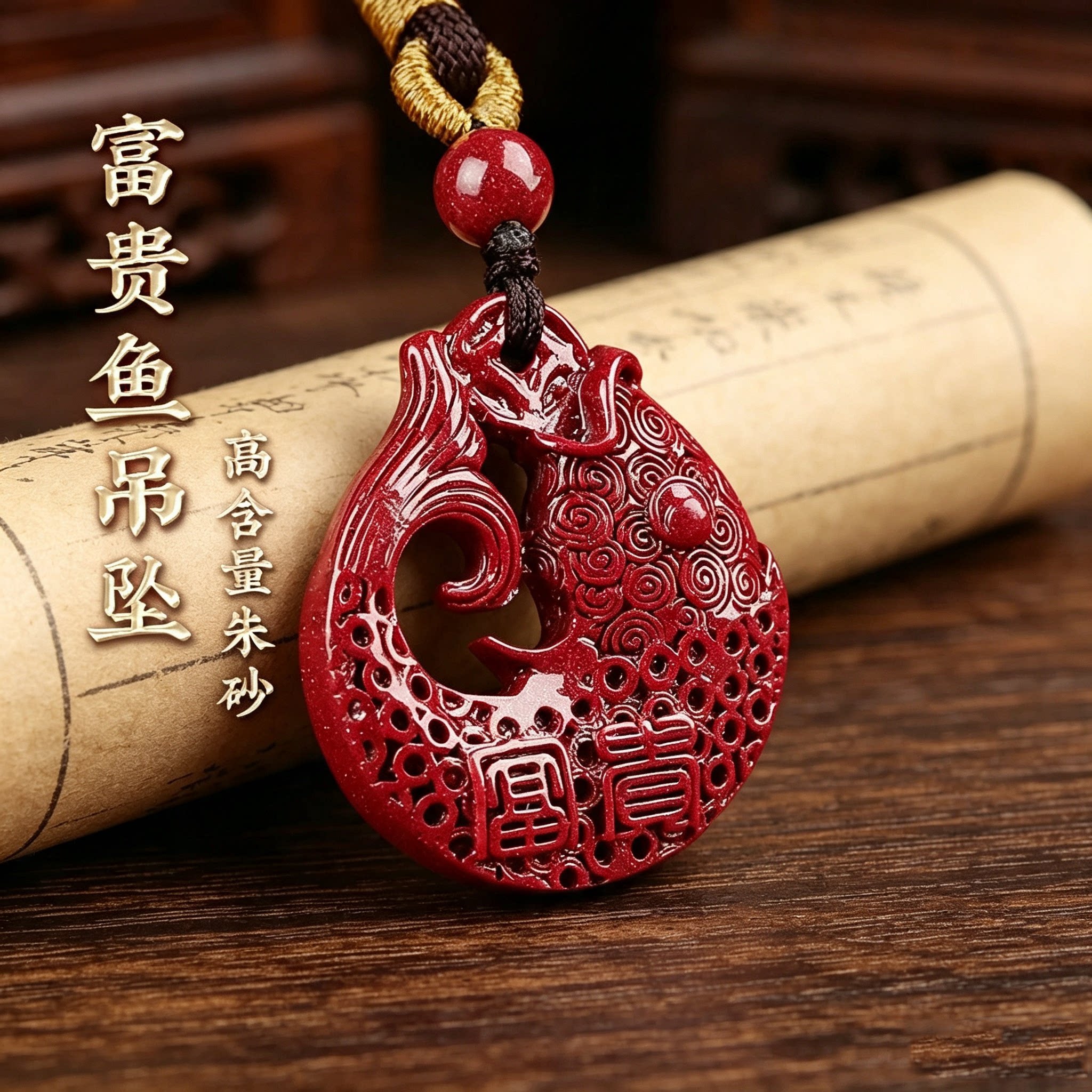 天然朱砂锦鲤本命年转运吊坠