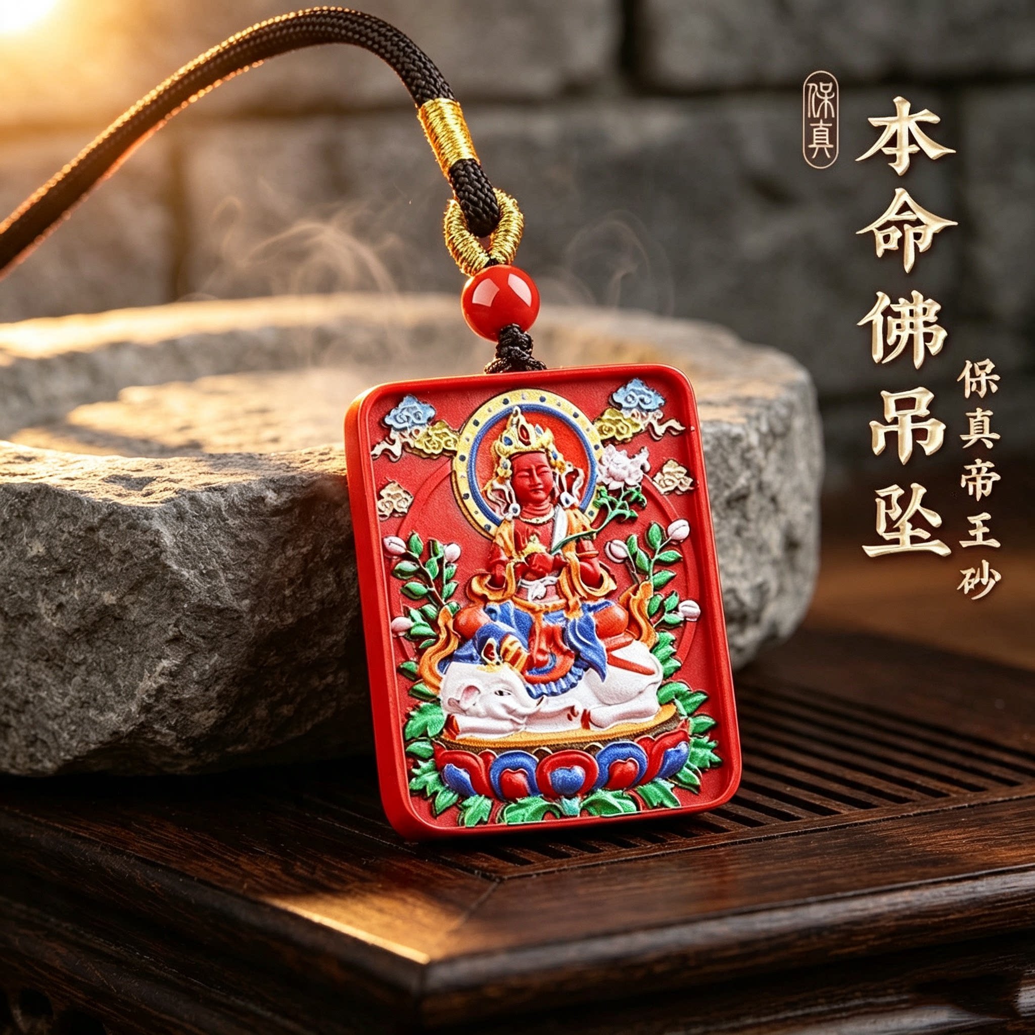 天然朱砂本命佛属马本命年吊坠