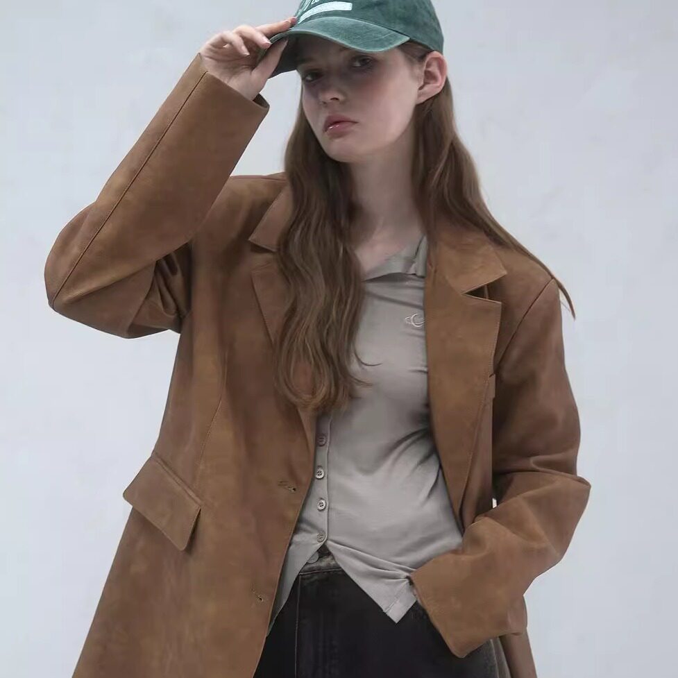 EVBNM 2025 复古千鸟格羊毛呢西装外套女宽松气质短外套