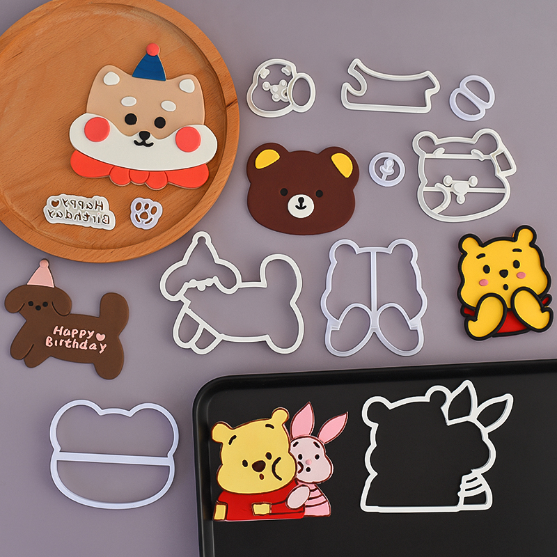 糖堡森林卡通维尼熊柴犬生日翻糖切模生日帽小狗小熊头蛋糕模具