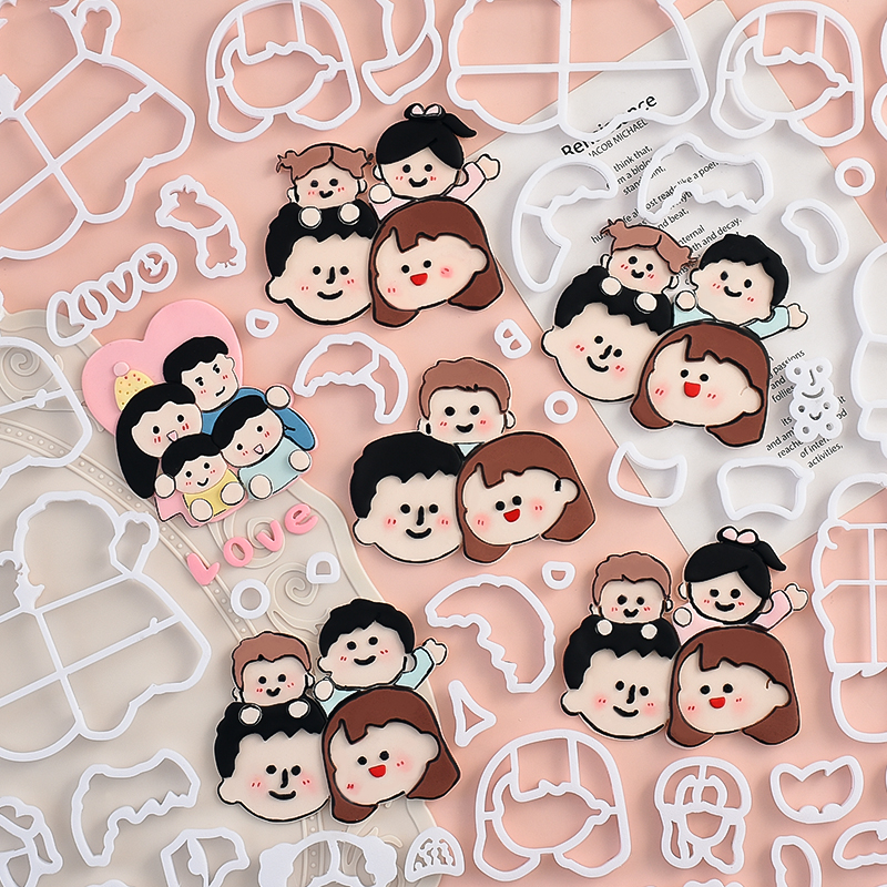 糖堡森林网红幸福一家人爸爸妈妈小孩长辈全家福翻糖切模蛋糕模具