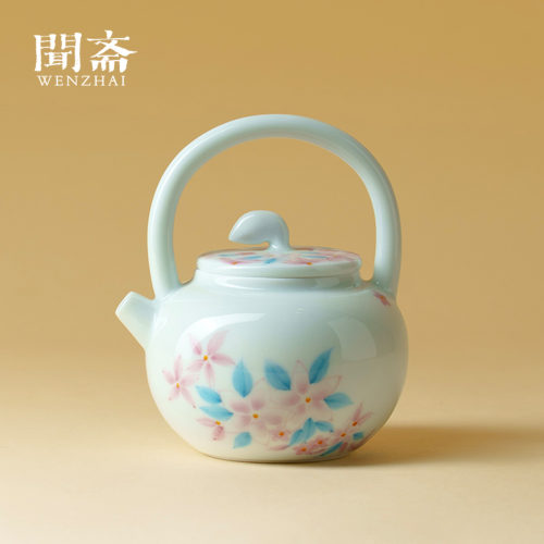 闻斋手绘凌霄莉绮小朵提梁壶家用高级感茶壶陶瓷功夫茶具轻奢茶壶