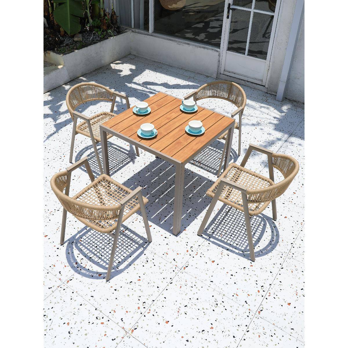 户外桌椅庭院花园休闲藤椅组合室外带伞阳台别墅编藤桌椅高档家具