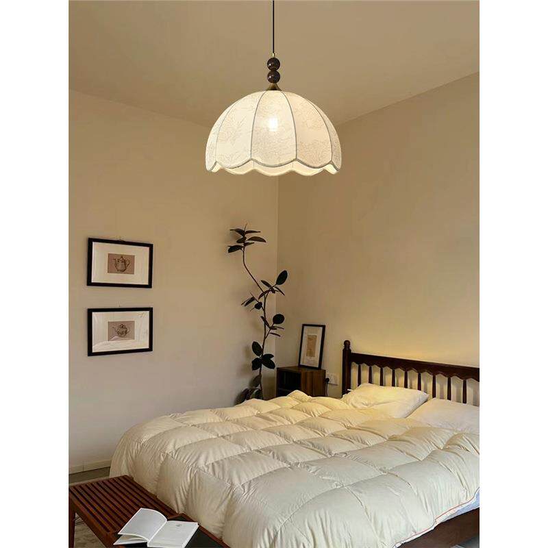 复古风法式卧室布艺吊灯花纹中古餐厅吧台南洋实木浪漫房间主灯具