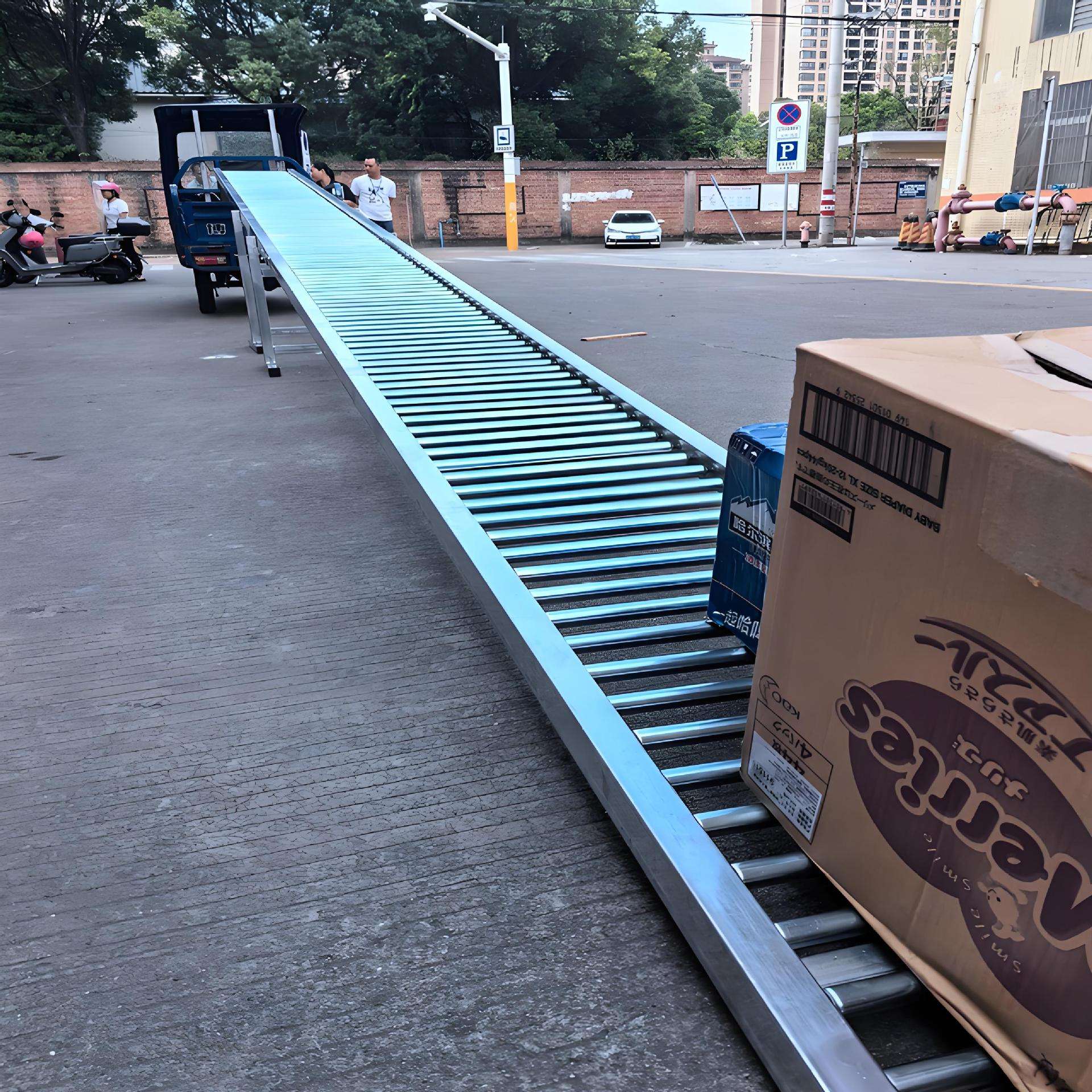 无动力滚筒线镀锌不锈钢托辊输送机滚轴饮料卸货滑梯线输送带