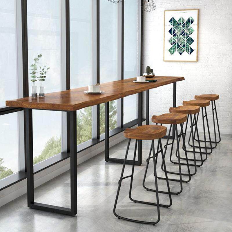 美式休闲奶茶店桌椅实木隔断小吧台桌阳台家用餐桌靠墙高脚吧台桌