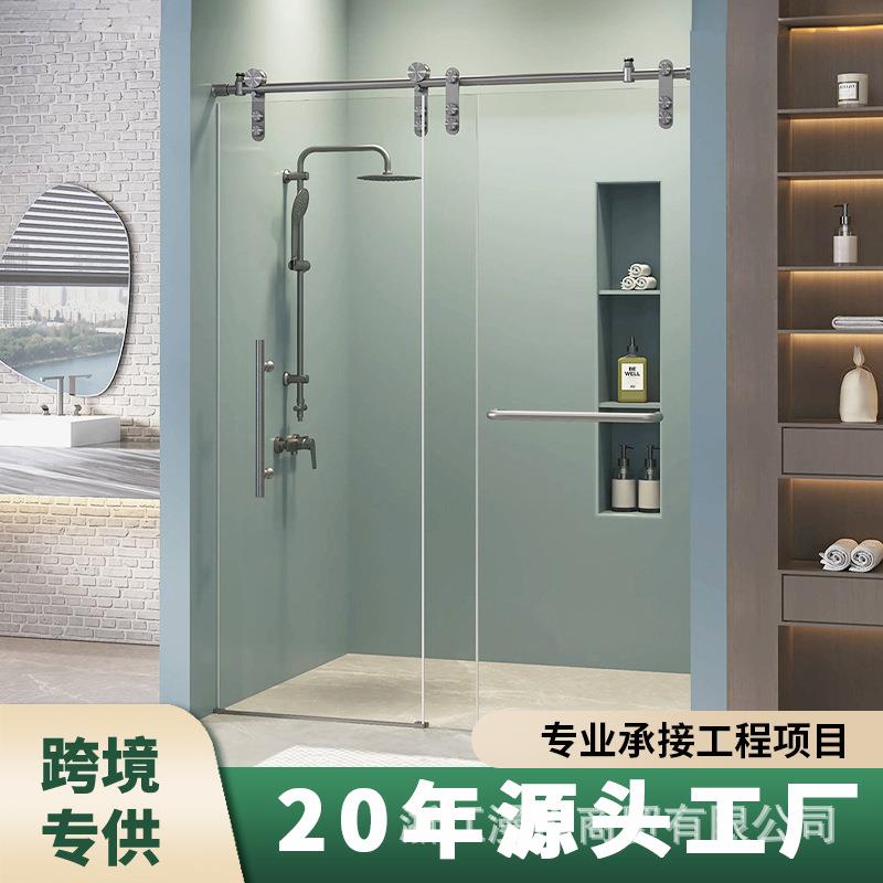淋浴房隔断卫生间干湿分离推拉移门家用一字型防爆玻璃浴屏风