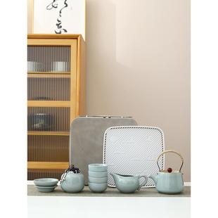 哥窑旅行茶具小套装 功夫泡茶壶 一壶四杯便携式 包户外家用露营日式