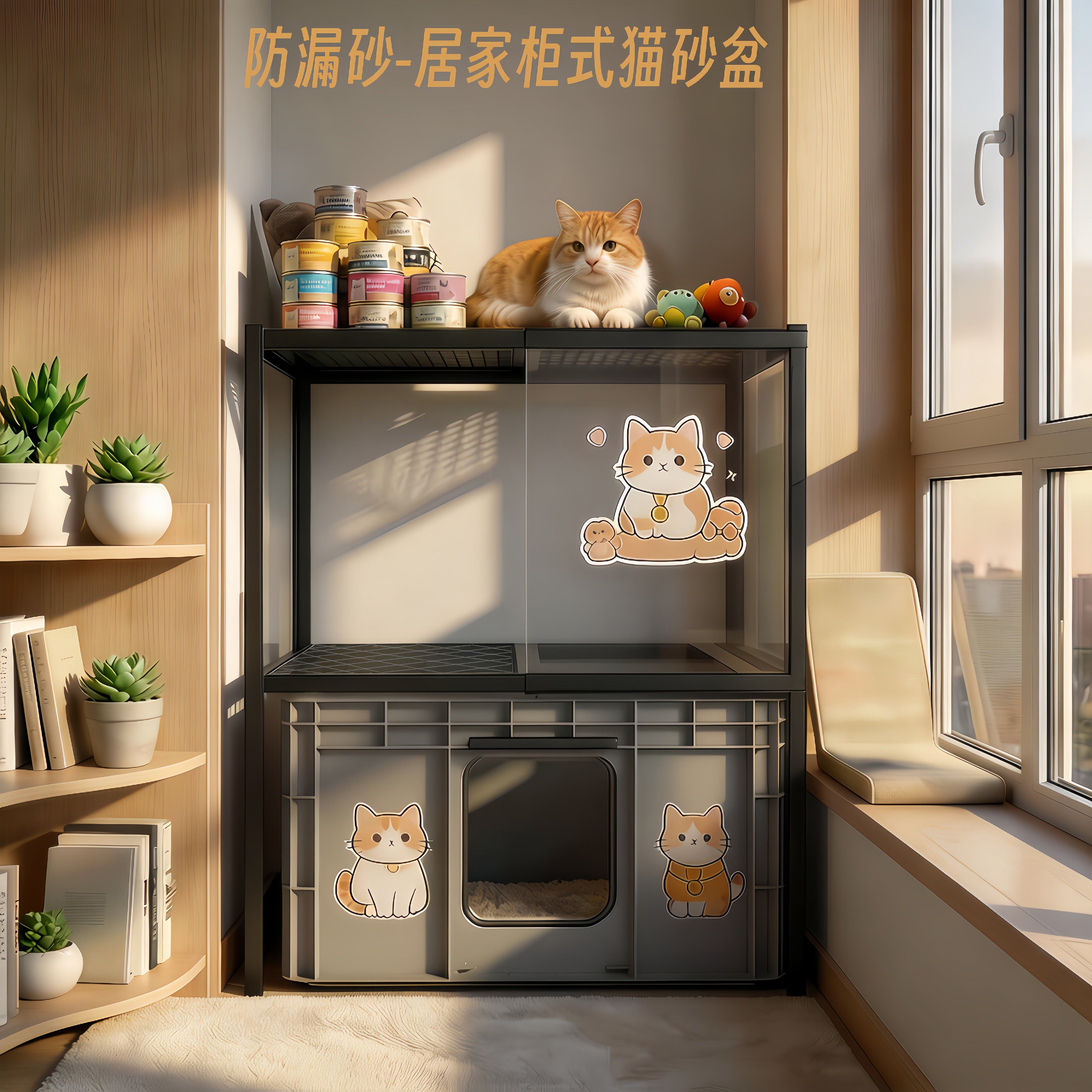 全封闭猫砂柜双层超大号防溅