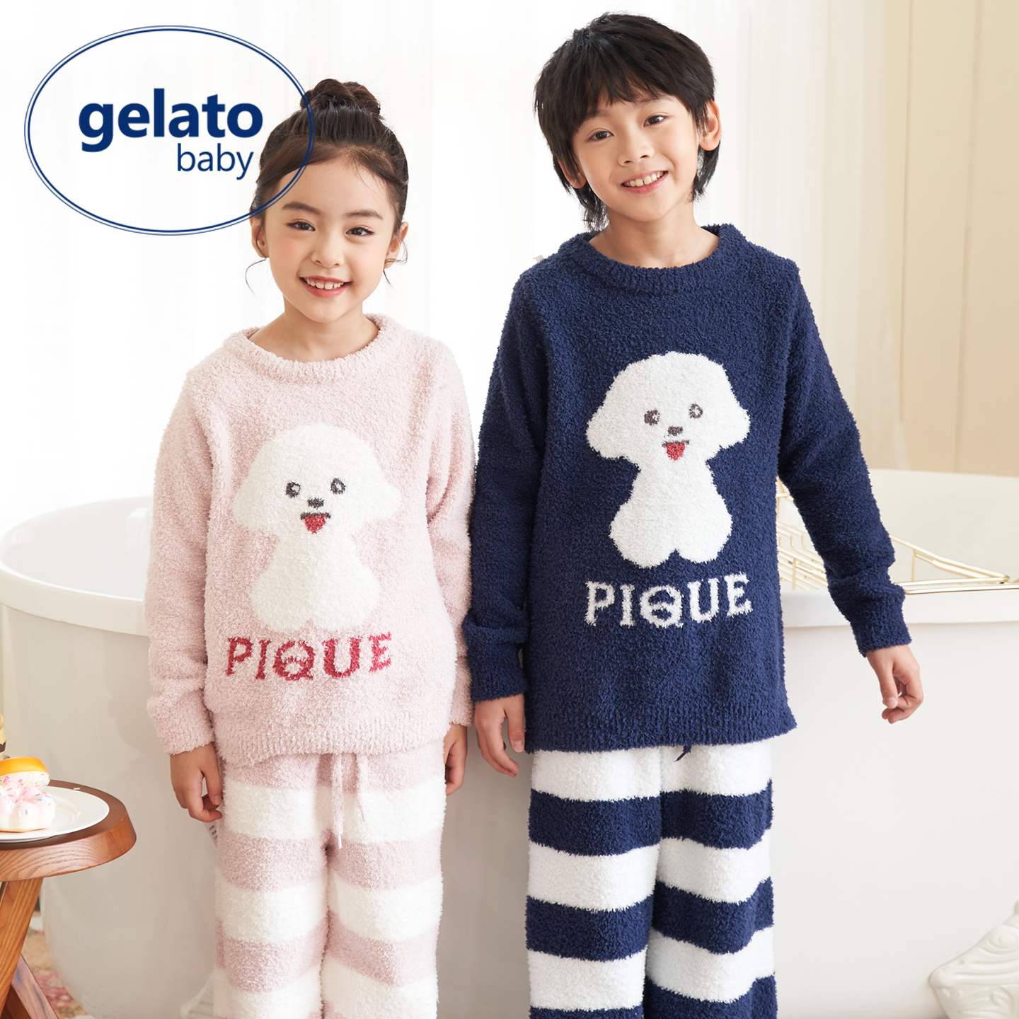 gelatobaby半边绒儿童睡衣套装