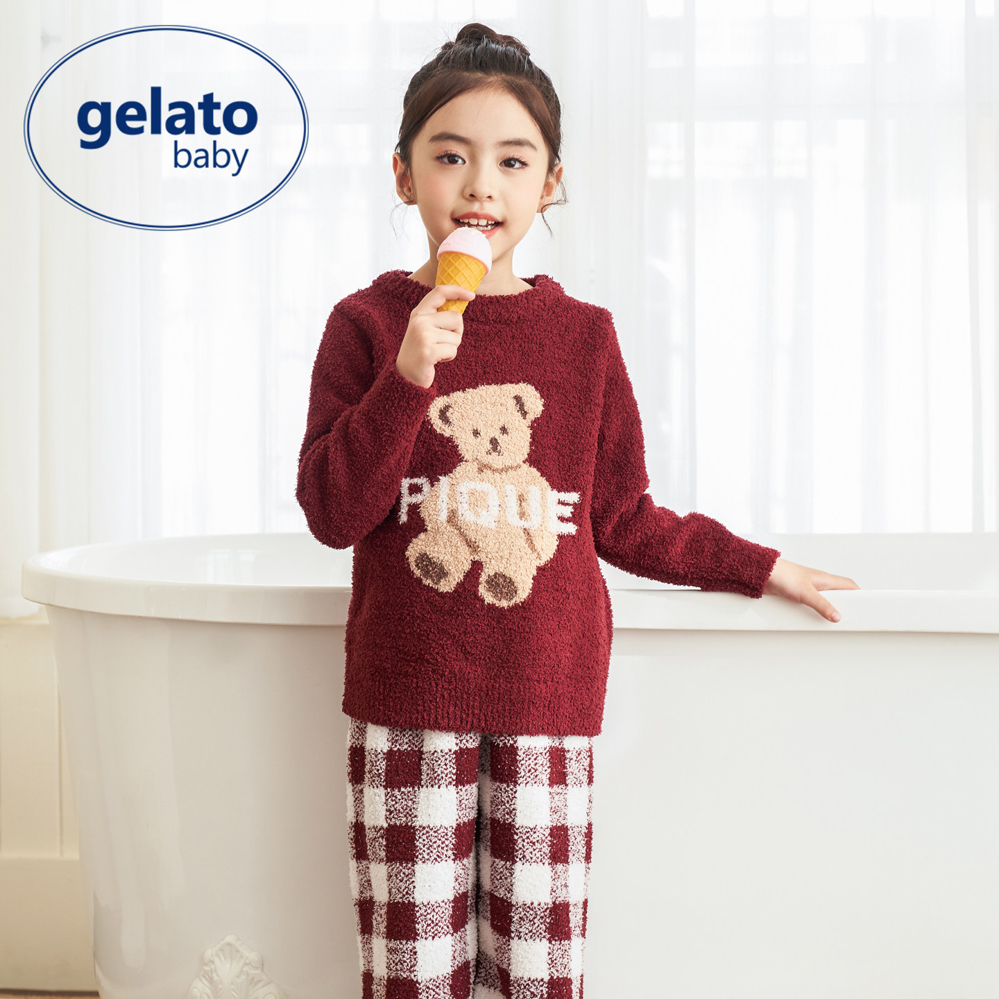 gelato baby秋冬半边绒儿童睡衣女童亲子家居服宝宝保暖套装加厚