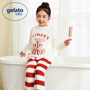 gelato 秋冬 baby半边绒儿童睡衣女童男童亲子珊瑚绒家居服套装