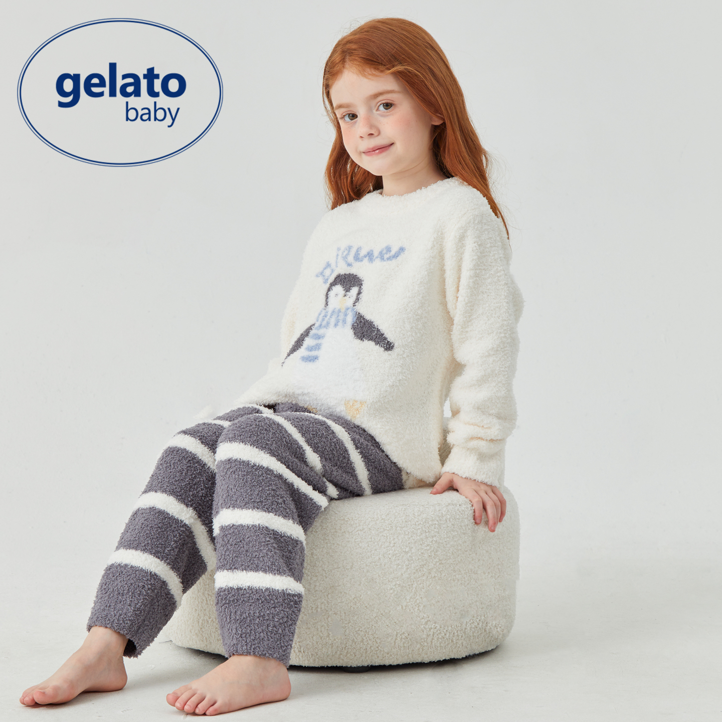 gelatobaby半边绒儿童睡衣女童男童宝宝亲子珊瑚绒家居服套装秋冬