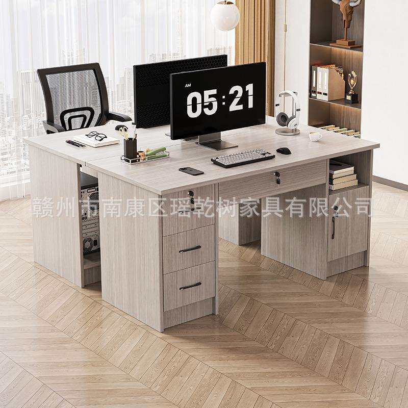实木电脑桌生态板办公室桌免漆家用书桌抽屉带锁台式单人桌写字桌