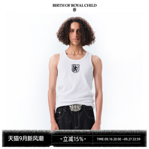BIRTH OF ROYAL CHILD.BORC 复古俱乐部盾徽烫钻背心精梳棉透气