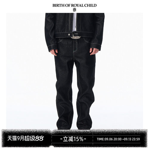 BIRTH OF ROYAL CHILD.BORC 银线原色丹宁牛仔裤直筒刺绣烫钻编织