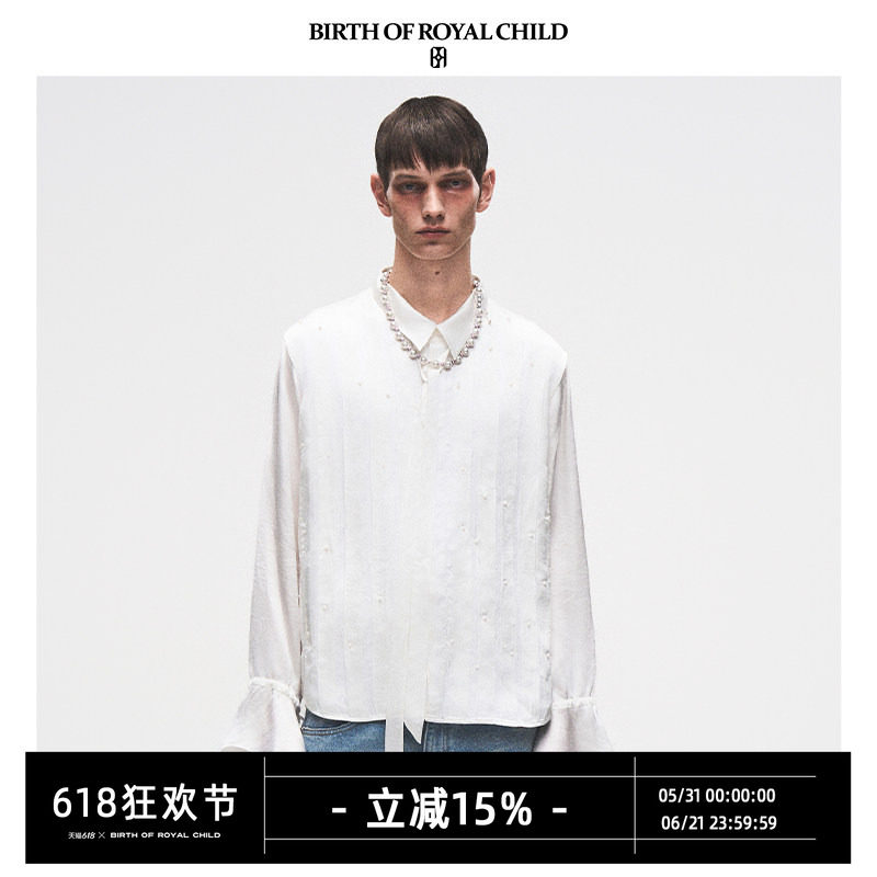 BIRTH OF ROYAL CHILD.BORC 【郝熠然同款】珍珠风琴褶皱衬衫男女