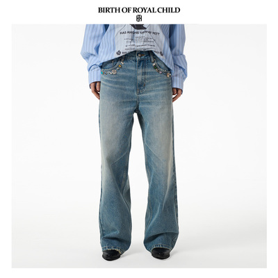 BIRTH OF ROYAL CHILD.BORC 手缝宝石牛仔裤14.5oz面料直筒水洗