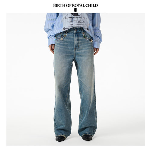 BIRTH OF ROYAL CHILD.BORC 【田栩宁同款】手缝宝石14.5oz牛仔裤