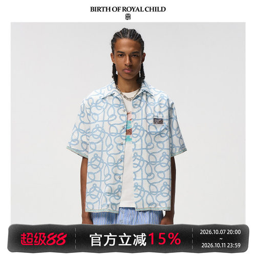 BORC满印绳结衬衣衬衫