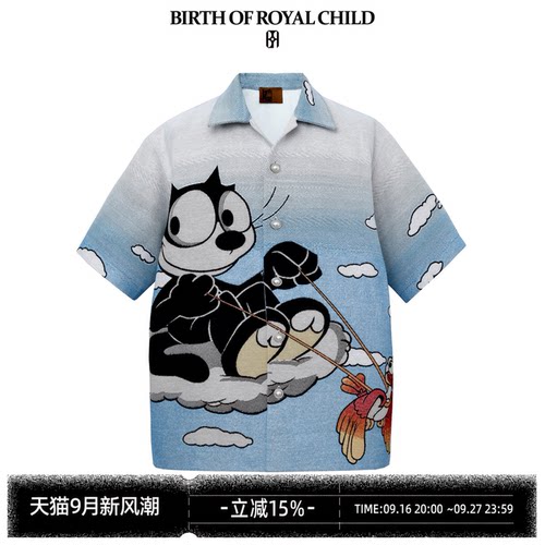 BIRTH OF ROYAL CHILD.BORC 【严浩翔同款】菲力猫卡通衬衫短袖男