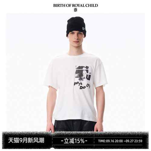 BIRTH OF ROYAL CHILD.BORC 双重印花贴布标语短袖宽松落色印花