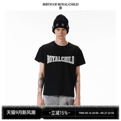 BIRTH OF ROYAL CHILD.BORC 水晶字母T恤高支棉面料水晶湿布短袖