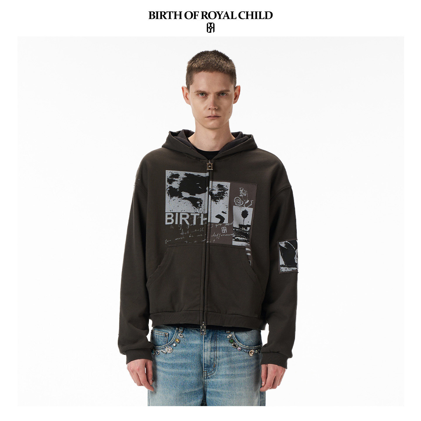 BIRTH OF ROYAL CHILD.BORC 海报贴布帽衫复古黑白胶片印花亲肤,男装,卫衣,淘宝优惠券,粉丝福利购,淘宝优惠卷