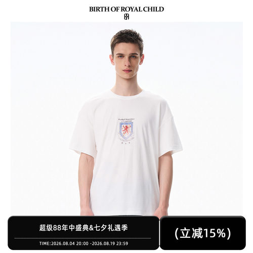 BIRTH OF ROYAL CHILD.BORC 盾徽落色TEE纯棉数码直喷做旧短袖T恤