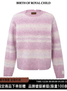 BIRTH OF ROYAL CHILD.BORC 手工镶钻拼色毛衣男拼色条纹针织衫