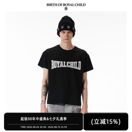 BIRTH OF ROYAL CHILD.BORC 水晶字母T恤高支棉面料水晶湿布短袖
