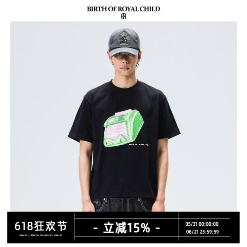 BIRTH OF ROYAL CHILD.BORC 验钞机烫钻TEE纯棉高温烫钻T恤短袖