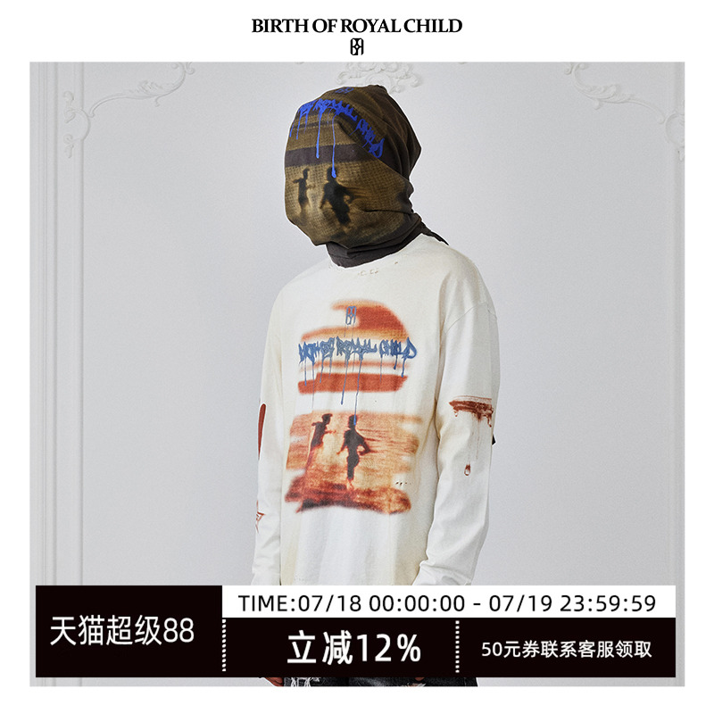 BIRTH OF ROYAL CHILD.BORC 【丁禹兮同款】落日印花长袖T恤男