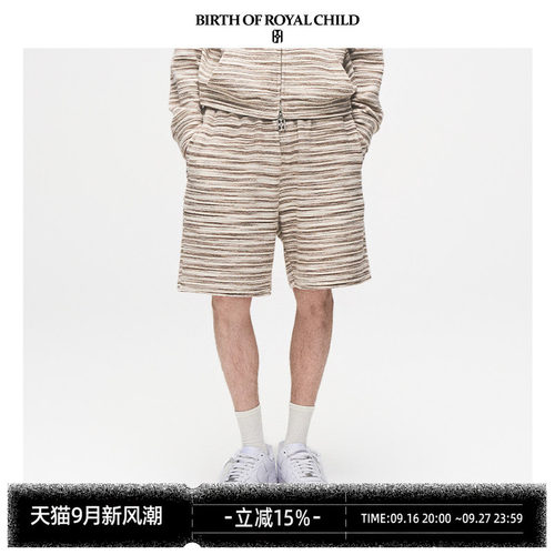 BIRTH OF ROYAL CHILD.BORC 条纹针织短裤宽松休闲七分裤