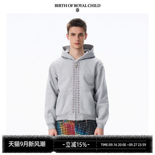 BIRTH OF ROYAL CHILD.BORC 手缝宝石帽衫180颗彩钻重磅短款裁剪