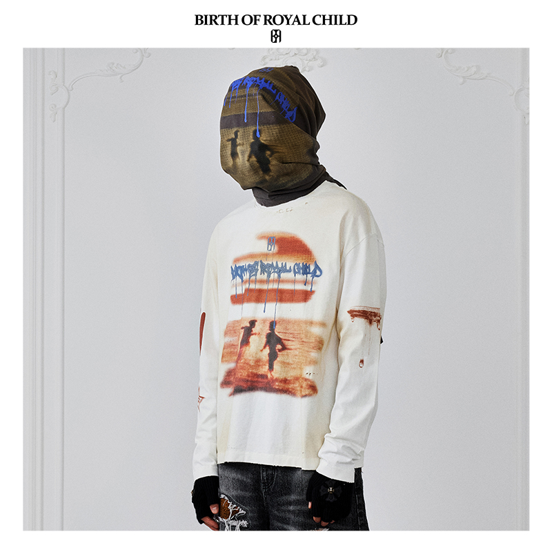 BIRTH OF ROYAL CHILD.BORC 【丁禹兮同款】落日印花长袖T恤男