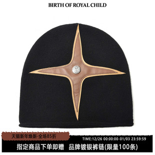 何与同款 BIRTH CHILD.BORC ROYAL 十字拼贴冷帽男针织帽
