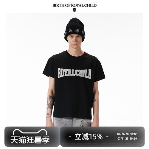 BIRTH OF ROYAL CHILD.BORC 水晶字母T恤高支棉面料水晶湿布短袖