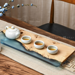 厂家直销家用长方干泡台实木树脂茶盘创意手工茶托盘一件代发