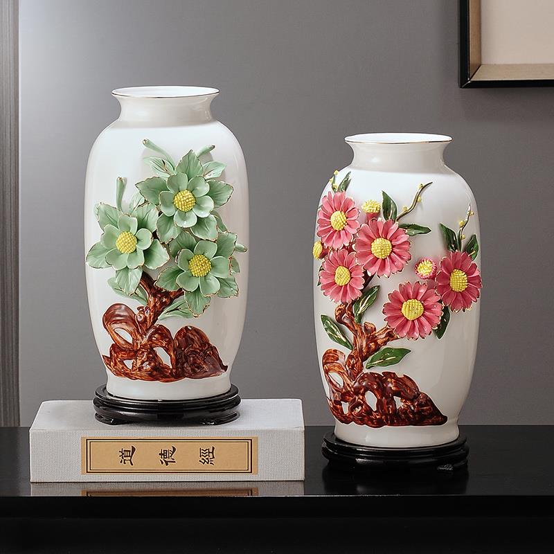 新中式陶瓷花瓶摆件客厅插花轻奢高档高级博古架电视柜摆设景德镇