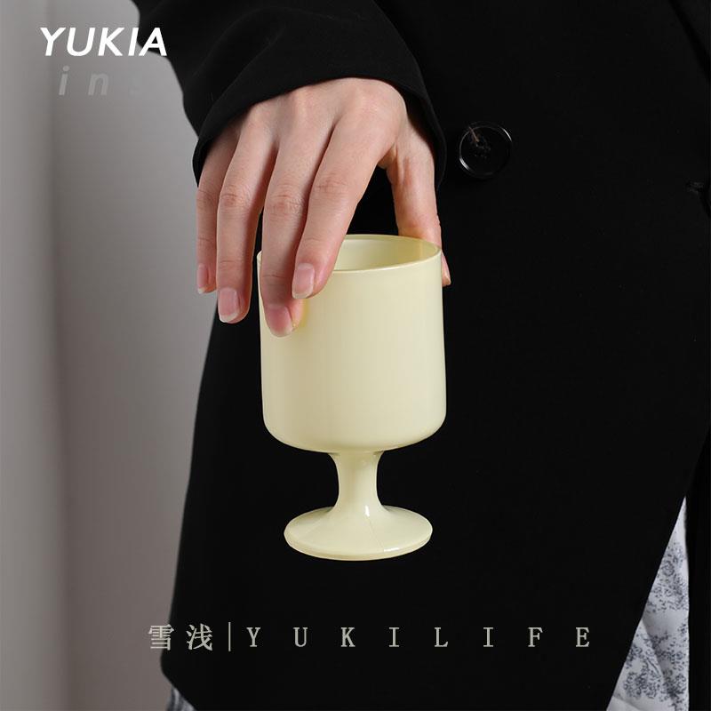 Yuki雪浅中古玻璃杯子 玉黄矮脚玻璃杯果茶冷饮杯小众设计感水杯