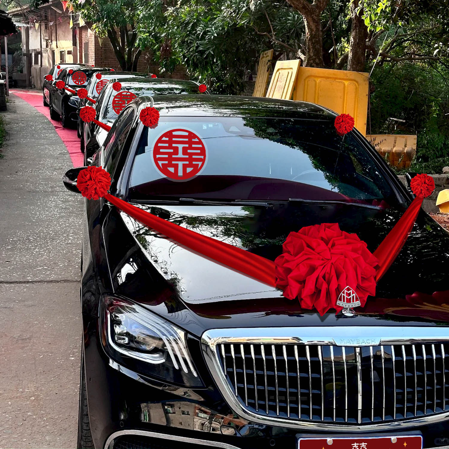 婚车装饰车头大红花绣球婚礼汽车主车结婚车队拉花套装交新车提车