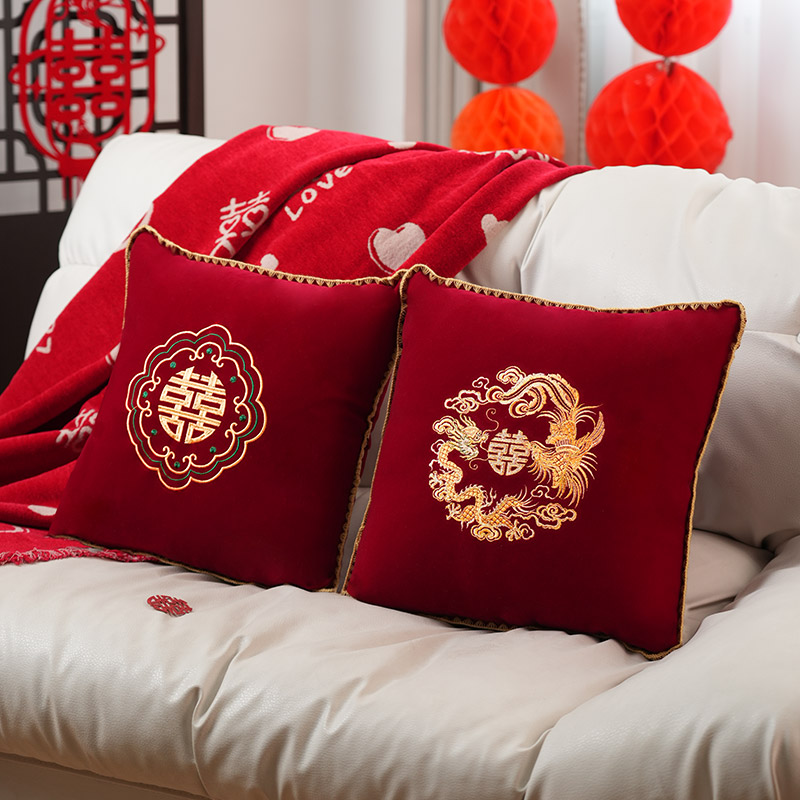 抱枕结婚一对中式压床沙发