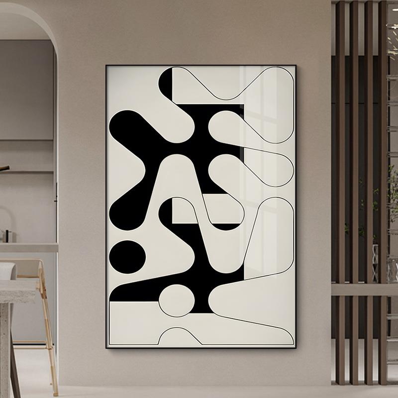 黑白色抽象客厅组合挂画现代艺术画立体感背景墙壁画餐厅墙面装饰图片