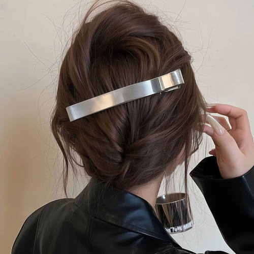 韩系银色发夹后脑勺女2026新款高端侧边一字夹大号发量大鸭嘴夹