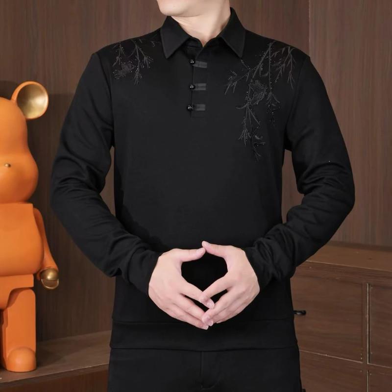 抖麦空男装国风新中式男士秋季新款翻领卫衣长袖打底休b闲商务百