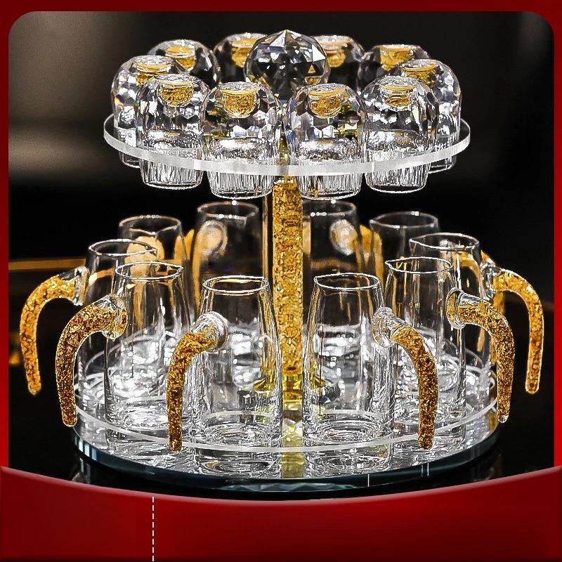 壹锦阁金箔水晶玻璃白酒杯带把刻度分酒器套装家用一口小烈酒杯