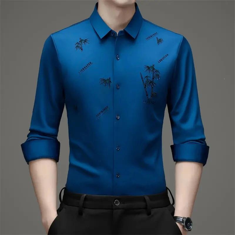 ZH男士M轻奢秋冬男士长袖无痕条纹衬衫 中年免烫莱赛尔纤维上衣