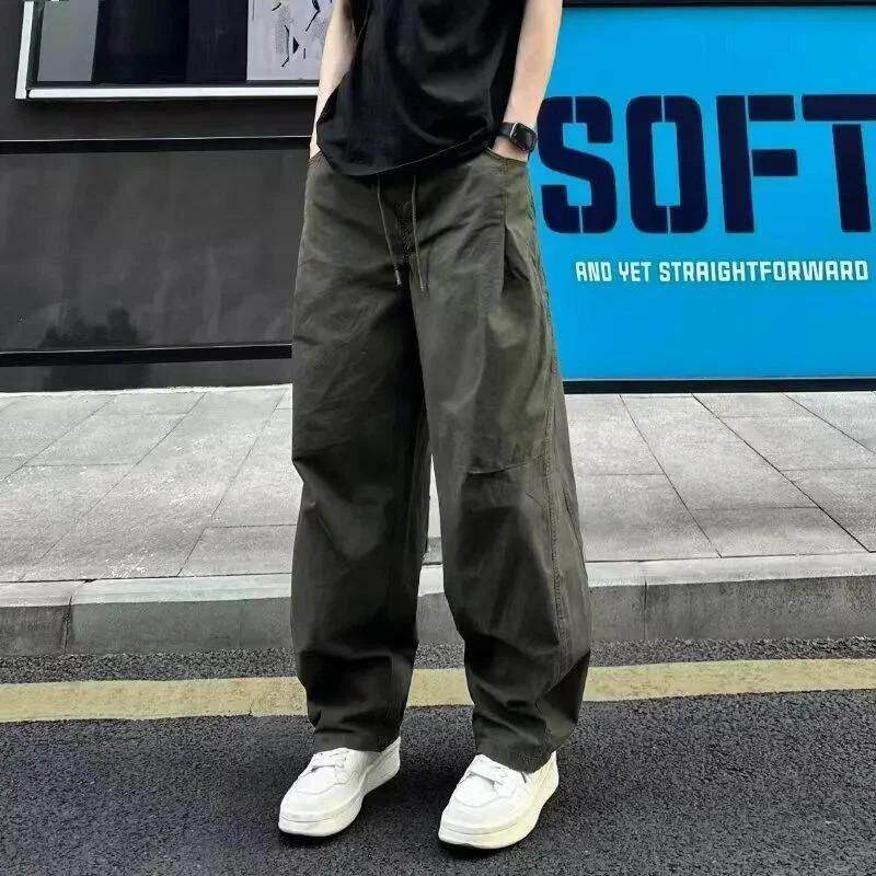 鼎秋好货小店3美式设计感直筒卫裤褶皱弯刀阔腿宽松运动工装裤休